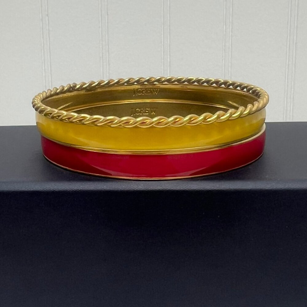 J Crew Pink, Yellow & Gold Enamel Bangle Bracelets - Set of 3